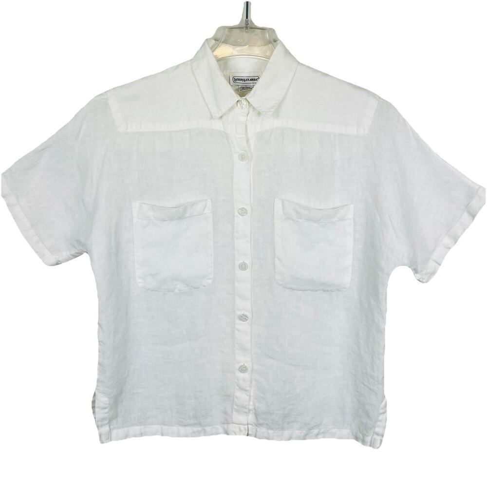 Lauren Alexandra 100% Linen Top Size 10 White Classic Button Up Boxy Beach